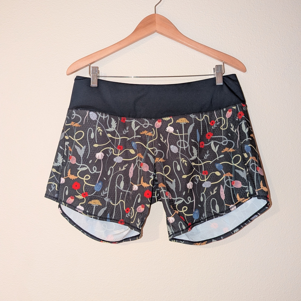 oiselle Black Floral Athletic Shorts